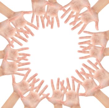 Circle made of hands isolated on white background