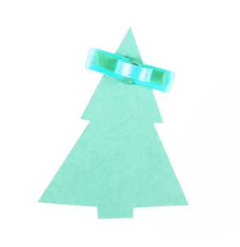 christmas tree made of old paper with a small bow and space for Your text