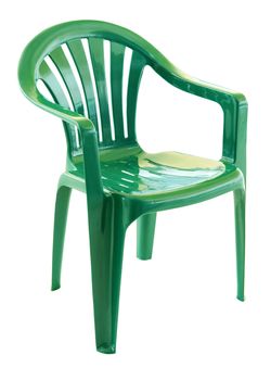 Green plastic chair on a white background