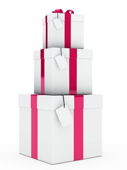 christmas three gift boxes pink white stack
