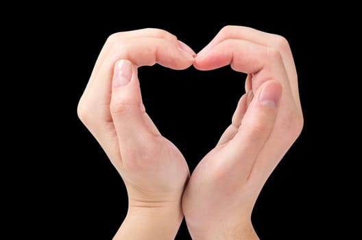 Two hands form a heart shape with their fingers