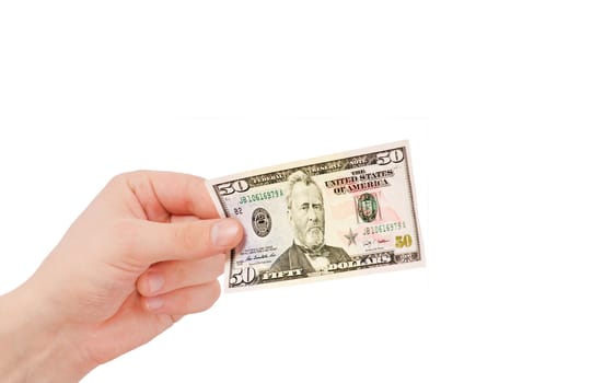 Money (Dollars) in a hand isolated on white