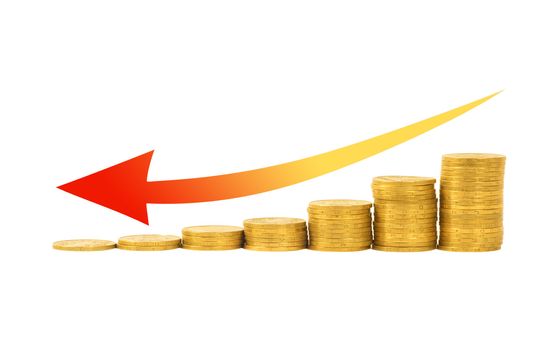 Financial concept- graph of the columns of coins isolated on white background