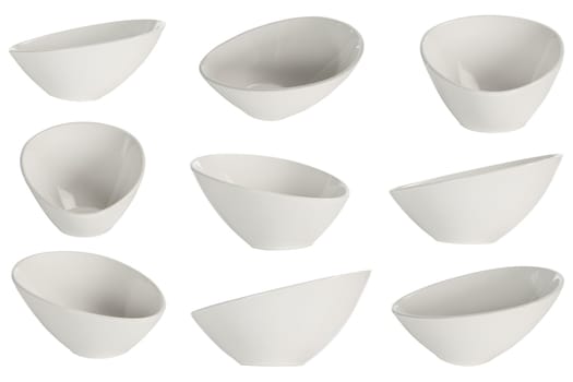 nine point of view of empty bowl on white background 