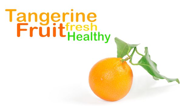 Tangerine with green leaves isolated on white