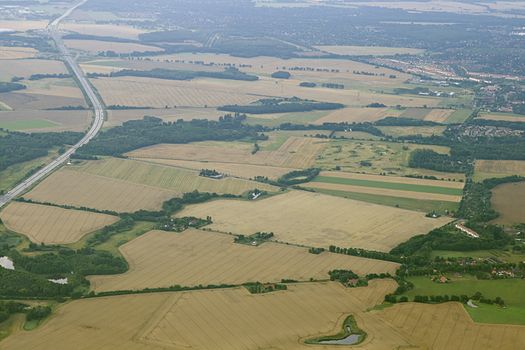 Fields in Europe, view from a flying plane