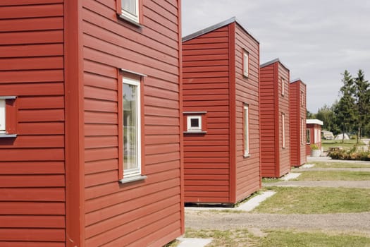 Row of red camping houses in Copenhagen