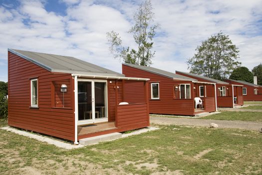 Row of red camping houses in Copenhagen