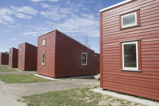 Row of red camping houses in Copenhagen
