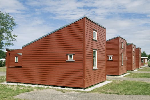 Row of red camping houses in Copenhagen
