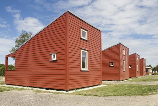 Row of red camping houses in Copenhagen