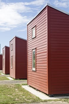 Row of red camping houses in Copenhagen