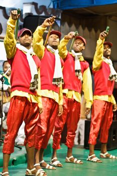 ADDIS ABABA, ETHIOPIA – August 2 - Dancers and musicians perform the traditional dances of different ethnic groups of Ethiopia at a local restaurant on August 2, 2012 in Addis Ababa, Ethiopia