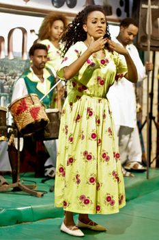 ADDIS ABABA, ETHIOPIA – August 2 - Dancers and musicians perform the traditional dances of different ethnic groups of Ethiopia at a local restaurant on August 2, 2012 in Addis Ababa, Ethiopia