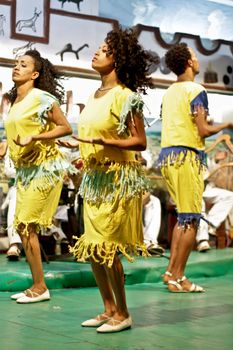 ADDIS ABABA, ETHIOPIA – August 2 - Dancers and musicians perform the traditional dances of different ethnic groups of Ethiopia at a local restaurant on August 2, 2012 in Addis Ababa, Ethiopia