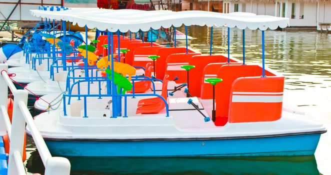 Boat with water gun at riverside resort