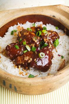 Claypot chicken rice. asia chinese food