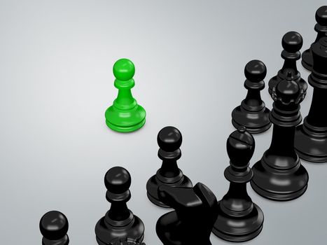 Chess pawn on first move, standing out from crowd.