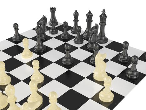 Chess pieces in a war  on chess board on white background.