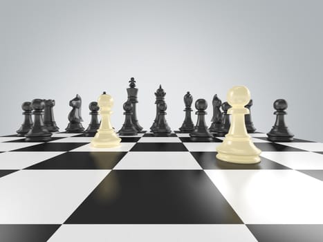 Chess pieces and chessman view on chess board.