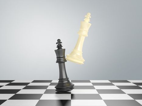 King moves to win the chess game against to black piece of chess on chess board.