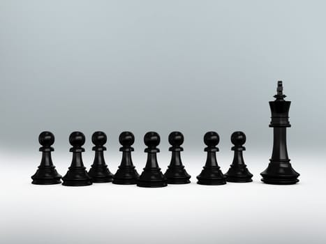 Eight pawns follow black king and want to be like it.