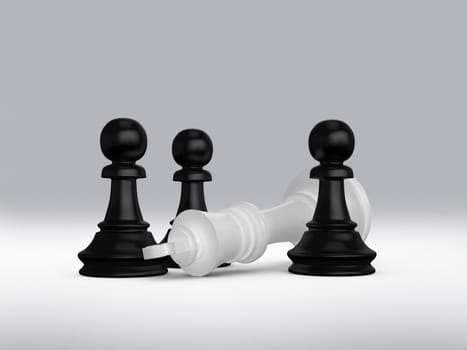 Victory concept. Black pawns defeats white king.
