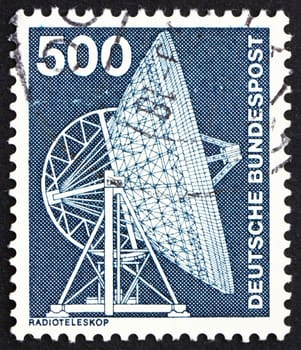 GERMANY - CIRCA 1976: a stamp printed in the Germany shows Effelsberg Radio Telescope, circa 1976