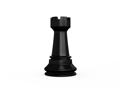 Black single chess piece rook on white isolated background.