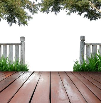 wooden terrace on white background