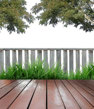 wooden terrace on white background