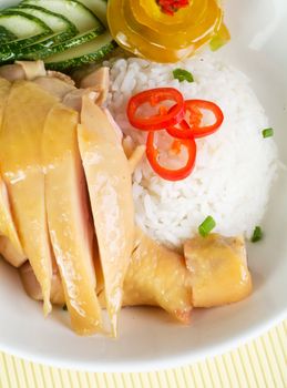 chicken rice. Asian style hainan chicken rice closeup