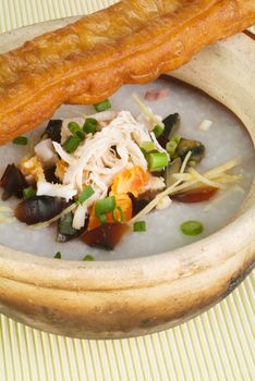 Porridge, Rice Porridge (congee) served in claypot