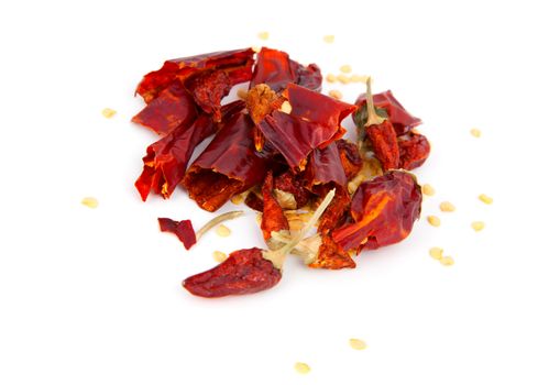 Dried Hot Chili Peppers Isolated on White Background