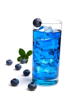 Blueberry juice / cocktail with ice, isolated on white background
