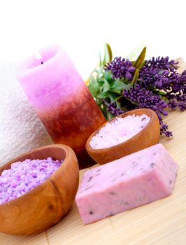 Lavender bath salt, on white background