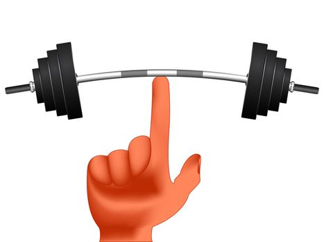 finger holding weights against white background, abstract vector art illustration; image contains gradient mesh