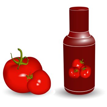 ketchup bottle with tomatoes, abstract vector art illustration; image contains gradient mesh