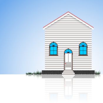 modern house and blue sky reflected, abstract vector art illustration; image contains transparency and opacity mask