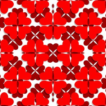 valentine pattern with shamrock shaped hearts, abstract seamless texture; vector art illustration
