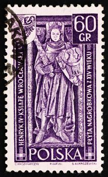 POLAND - CIRCA 1961: a stamp printed in the Poland shows Tombstone of Henry IV and Seal, Wroclaw, circa 1961