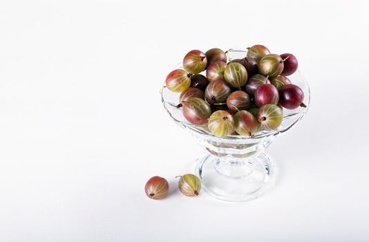 Fresh gooseberry in bowl on white background