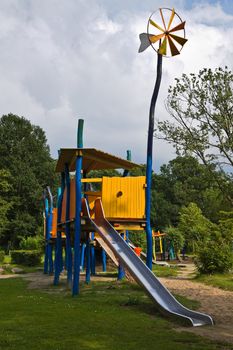 Playground for children with slidings in public park
