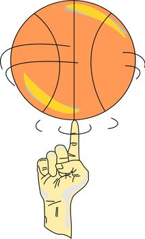 Finger of a person's hand spins a basketball.