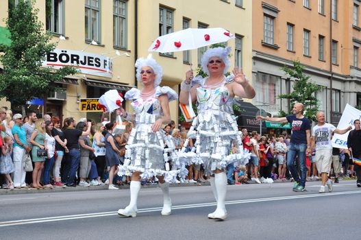 STOCKHOLM, SWEDEN. AUGUST 4. Stockholm Pride. Lovely ladies in the parade Stockholm Pride july 31 - august 5, 2012