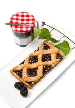 blackberry tarte on white background