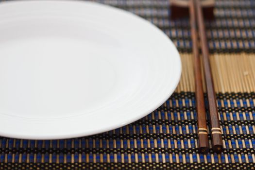 Plate and chopsticks in Chinese style .