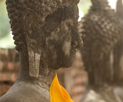 The ancient Buddha image in Ayutthaya.