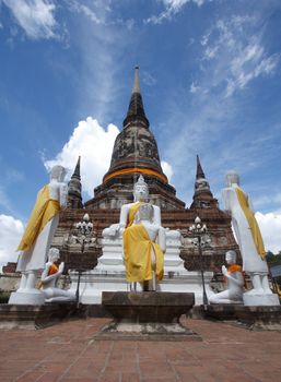 Pagoda and Buddha Statue at Wat Yai Chaimongkol, Ayutthaya, Thai