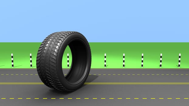 Wheel on the road, abstrct 3d illustration
